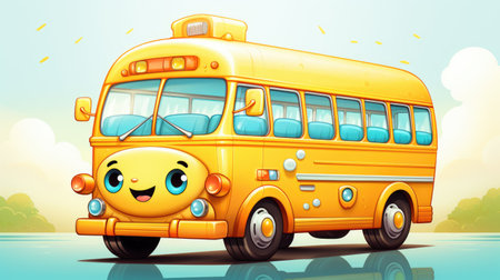 cartoon school bus with smiling face. Back to school concept.の素材