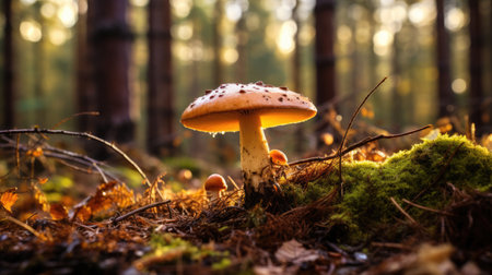 Fly agaric mushroom in the forest. beautiful nature scene.の素材