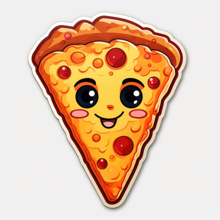 Cartoon slice of pizza with kawaii face. vector illustration.の素材