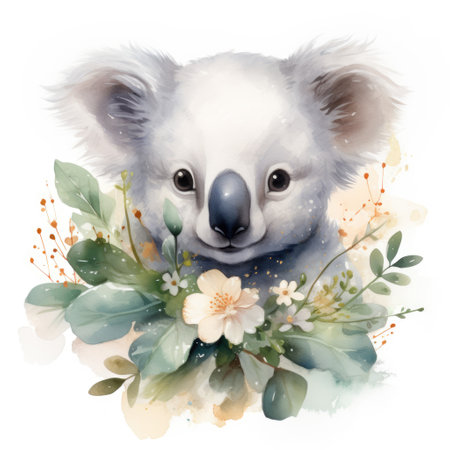 Cute koala flower bouquet. watercolor illustration. Generative AI.の素材