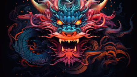 Dragon head on a dark background. vector illustration.の素材