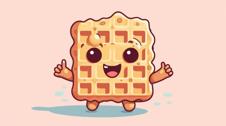 Vector cartoon illustration of funny waffle on pink background.の素材