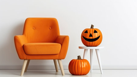 Interior with orange armchair and pumpkin for halloween.の素材