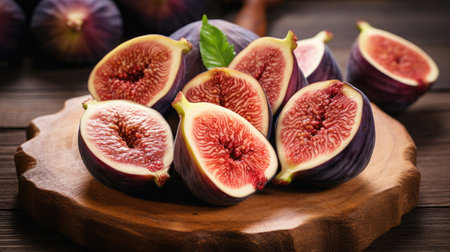 fresh figs on a wooden background.の素材