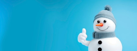 Snowman with thumbs up on a blue background. 3d illustrationの素材
