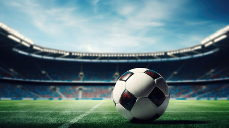 Soccer ball on the field of stadium.の素材