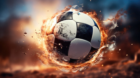 Soccer ball in fire flames.の素材