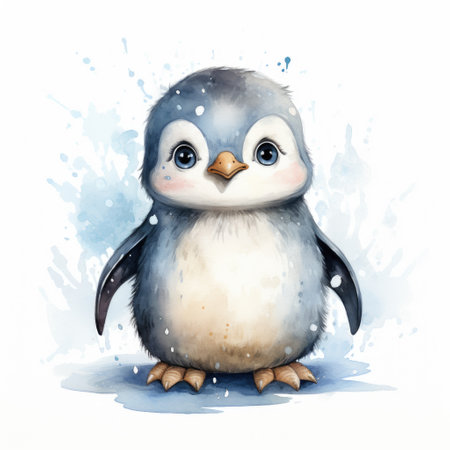 Cute penguin. Watercolor illustration on a white background.の素材