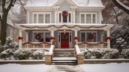 House facade decorated for Christmas.の素材