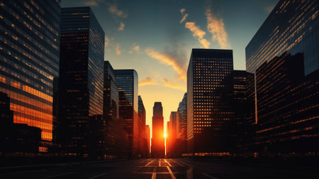 Cityscape of New York City at sunset.の素材