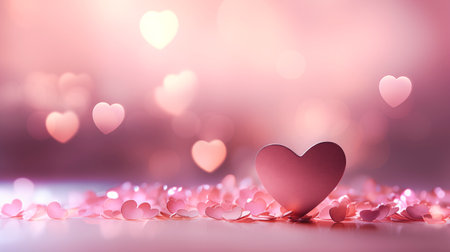 Valentine's day background with pink hearts and bokehの素材