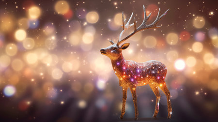 Christmas deer with lights bokeh background.の素材