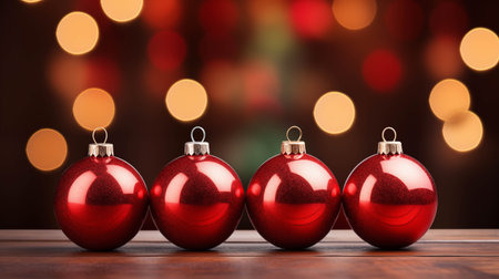 Red Christmas balls with bokeh backgroundの素材
