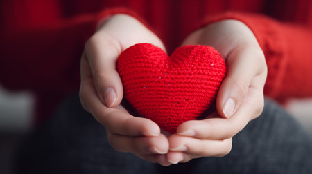 Red heart in palms.の素材