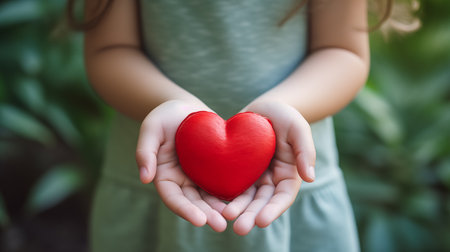 Red heart in palms.の素材