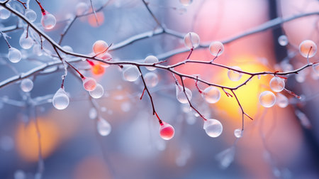 Lighting on branches with snow with copy space.の素材
