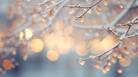 Lighting on branches with snow with copy space.の素材