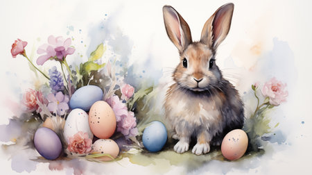 Easter bunny watercolor illustration.の素材