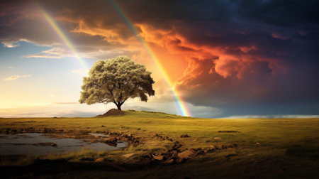 Landscape with a rainbow.の素材