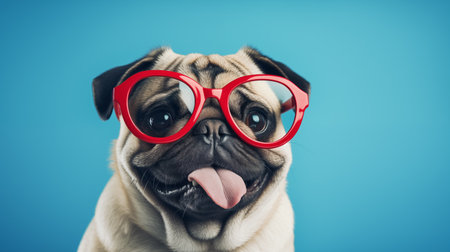 Funny pug with glasses.の素材