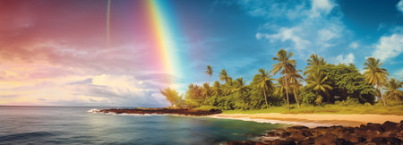 Seascape with a rainbow.の素材