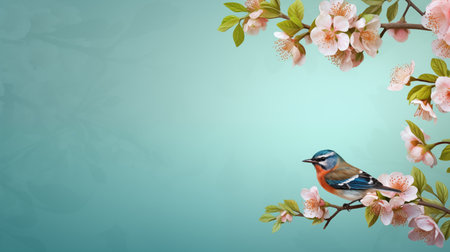 Spring background with cherry blossom and bird. Vector Illustration.の素材