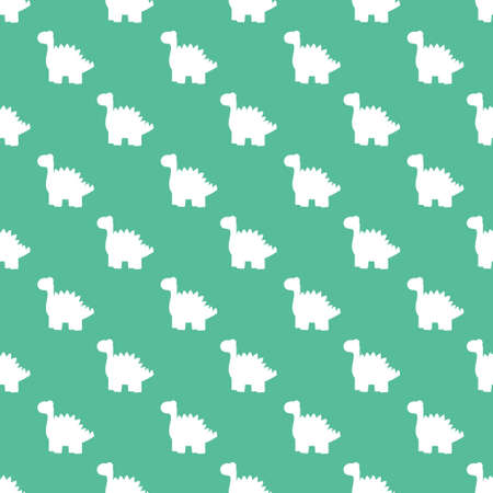Bright green and white dinosaurs seamless pattern vector. Funny white dinos silhouettes on vibrant green background pattern. Simple dot pattern for kids appears, wallpapers, wrapping, textile and moreのイラスト素材