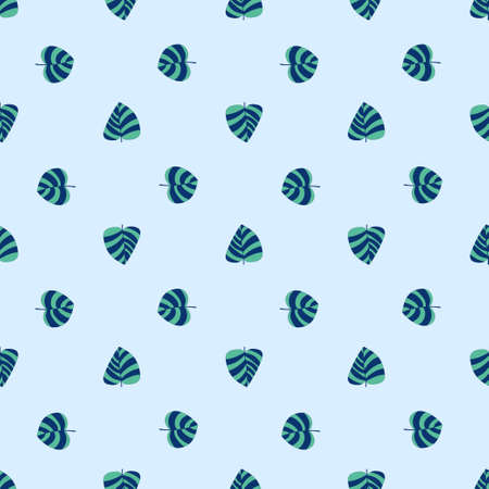 Fresh blue and green floral seamless pattern vector. Tropical striped green-blue leaves on light blue endless texture. Exotic simple leaves dot pattern. Perfect for home decor, pillows, bed linen, etcのイラスト素材