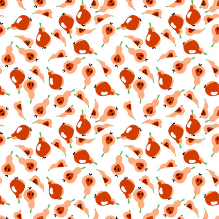Pear fruit seamless pattern vector. Bright summer nature endless texture with pears. Whole and...