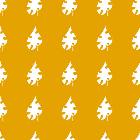 White leaves on goldenrod background simple seamless pattern vector. Sunny yellow positive summer seamless pattern. Little monstera plant leaves vibrant floral endless texture. One of a seriesのイラスト素材
