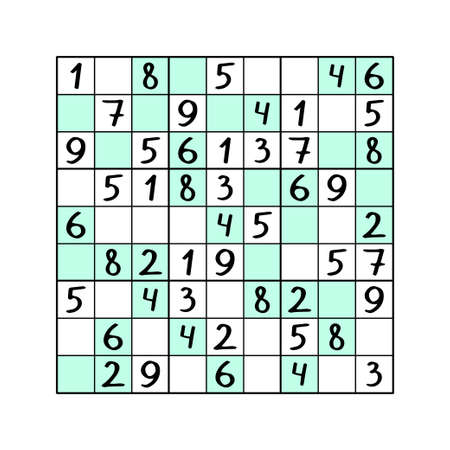 Even-Odd sudoku puzzle for kids vector illustration. Simple educational number game for children. Complete sudoku - fill white cells with odd numbers and colorful cells with even numbersのイラスト素材