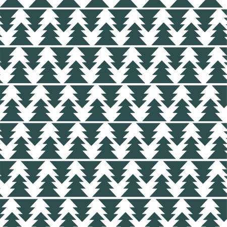 Conifer trees forest monochrome seamless pattern vector. Geometric evergreen trees pattern by tidewater green and white. Simple natural conifers monochrome seamless pattern. One of a seriesのイラスト素材