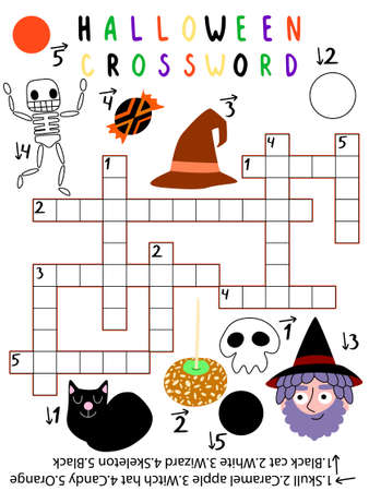 Amusing halloween crossword for kids. Stock vector illustration. Ten word halloween themed crossword with Halloween themed imagery.のイラスト素材