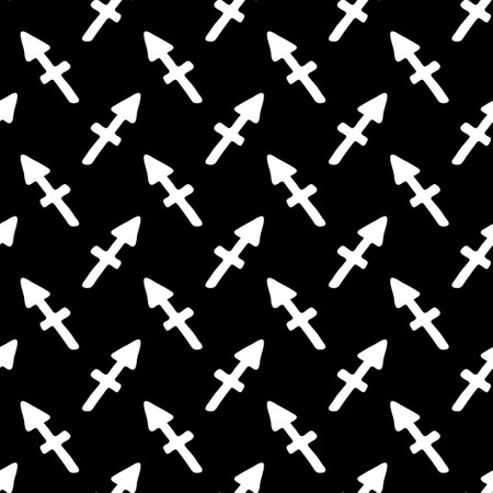 Sagittarius black and white seamless pattern vector. White  arrows isolated on black endless texture. Horoscope symbols monochrome pattern vectorのイラスト素材