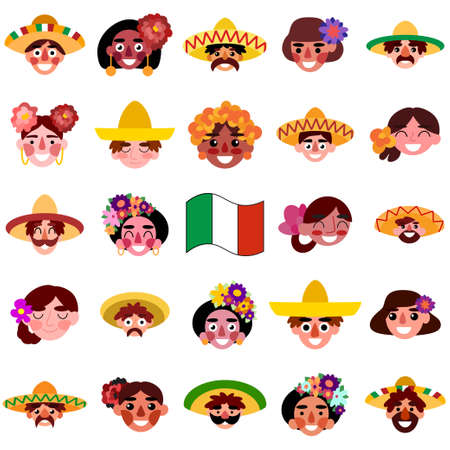 Cinco de Mayo people cartoon big set vector illustrationのイラスト素材