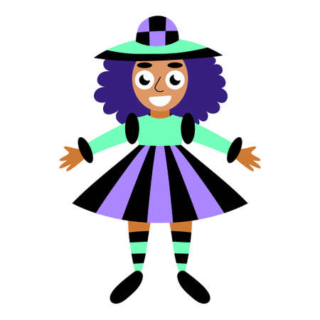 Hand-drawn cosmic girl with UFO hat for Halloween vector illustrationのイラスト素材