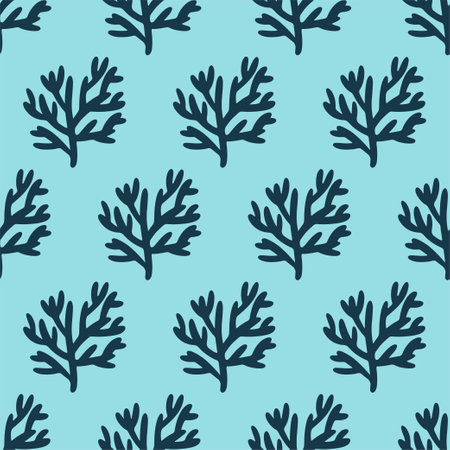 Dark blue coral reef on light blue seamless pattern vectorのイラスト素材