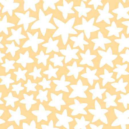 Simple white hand-drawn stars on yellow seamless pattern vectorのイラスト素材