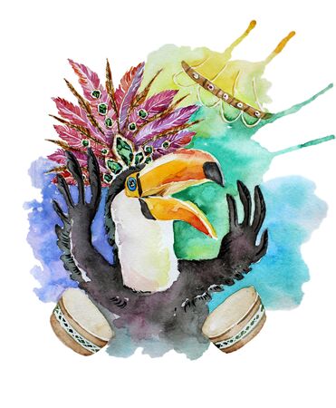 watercolor brazil carnival toucan illustration of a carnivalの写真素材