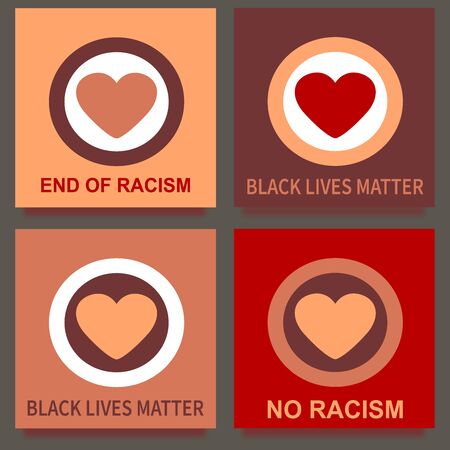 Black lives matter, end of racism text with heart in a circle. Vector illustration for social media posts against racism. Social movement. Logo for designのイラスト素材