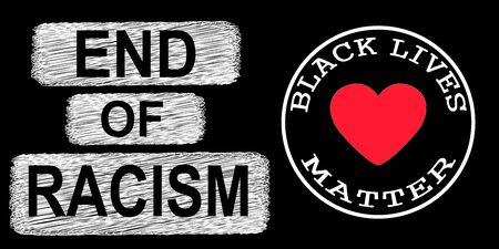 Black lives matter illustration. Banner for protest, rally or awareness campaign against racial discrimination of dark skin color. Support for equal rights of black people.のイラスト素材