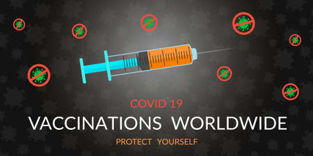 Worldwide vaccination against the coronavirus epidemic. Covid 19 vaccine protection conceptのイラスト素材
