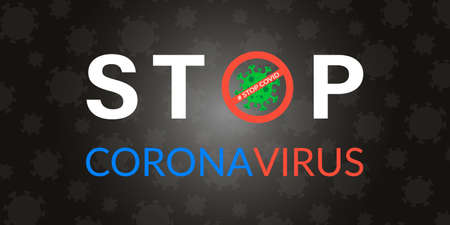 Stop covid19 banner, trending design with germ image on dark backgroundのイラスト素材