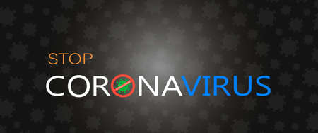 Stop coronavirus banner on black background with germs. Modern design, warning about covid19の写真素材