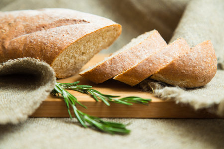 traditional bran homemade bread on a wooden board