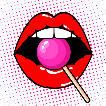 Woman red lips with lollipop.のイラスト素材