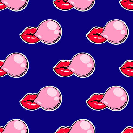 Woman red lips and bubble gum.のイラスト素材