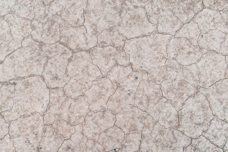 Background of dry sandy ground with large and small cracks, similar to a desert