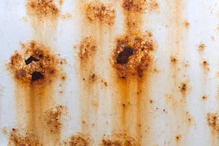 White metal surface with bright smudges of rust