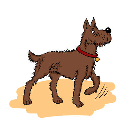 Proud thoroughbred terrier for a walk. Cartoon dog with a gold medal around his neck. Hand drawn vector illustration with black outline isolated on white background.のイラスト素材